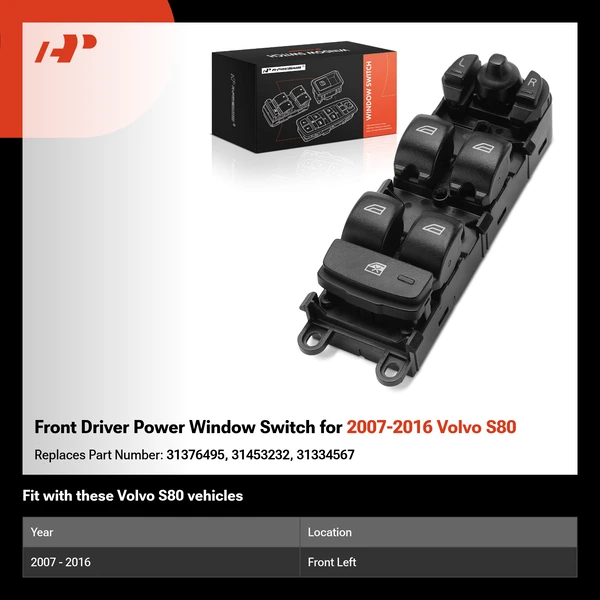 Front Driver Power Window Switch for 2007-2016 Volvo S80