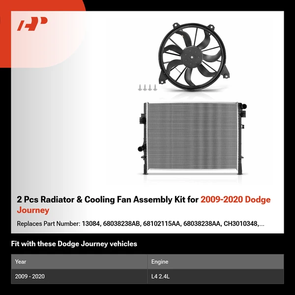 2 Pcs Radiator & Cooling Fan Assembly Kit for 2009-2020 Dodge Journey