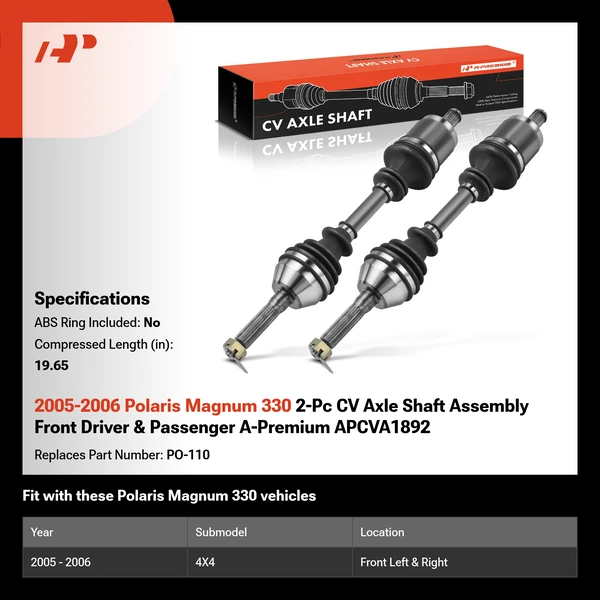 2005-2006 Polaris Magnum 330 2-Pc CV Axle Shaft Assembly Front Driver & Passenger A-Premium APCVA1892