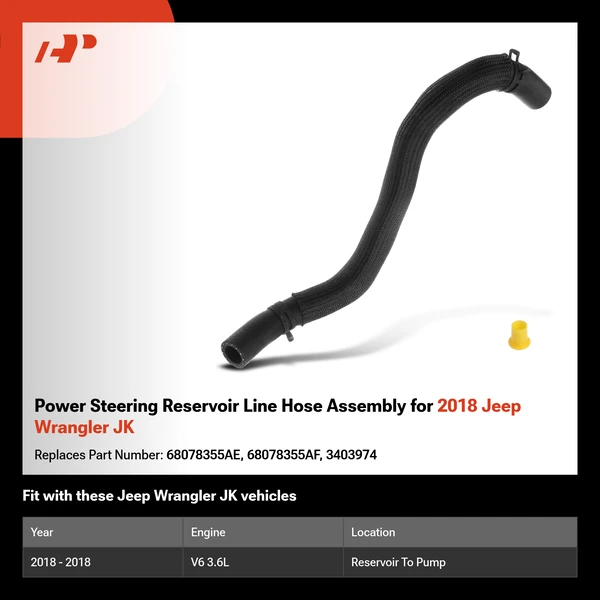 Power Steering Reservoir Line Hose Assembly for 2018 Jeep Wrangler JK