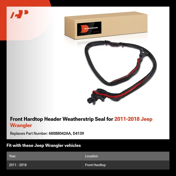 Front Hardtop Header Weatherstrip Seal for 2011-2018 Jeep Wrangler