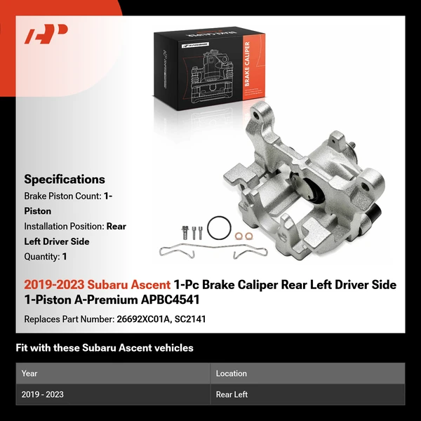 2019-2023 Subaru Ascent 1-Pc Brake Caliper Rear Left Driver Side 1-Piston A-Premium APBC4541