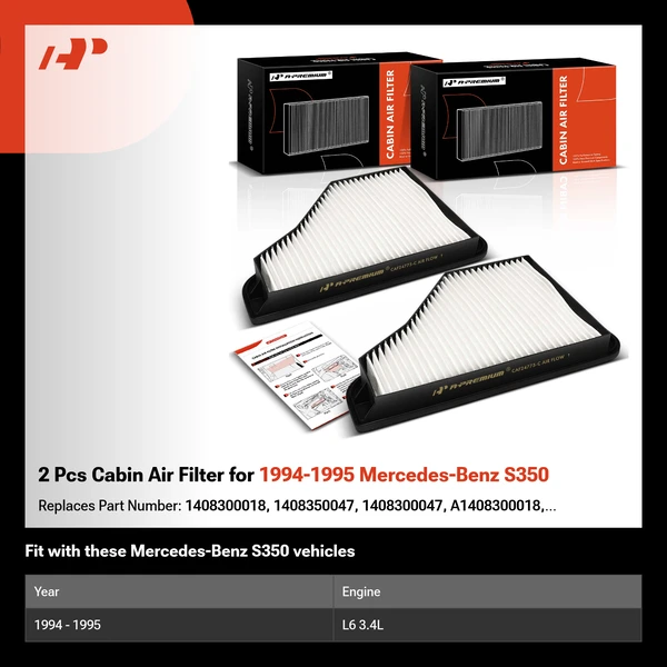 2 Pcs Cabin Air Filter for 1994-1995 Mercedes-Benz S350