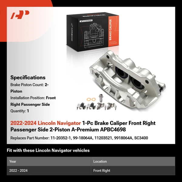 2022-2024 Lincoln Navigator 1-Pc Brake Caliper Front Right Passenger Side 2-Piston A-Premium APBC4698