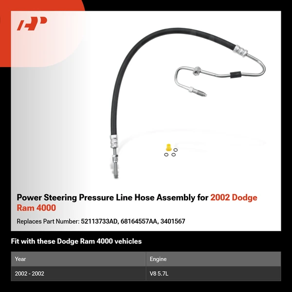 Power Steering Pressure Line Hose Assembly for 2002 Dodge Ram 4000