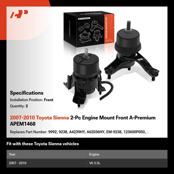 2007-2010 Toyota Sienna 2-Pc Engine Mount Front A-Premium APEM1468