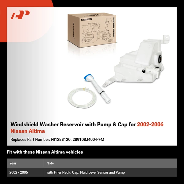 Windshield Washer Reservoir with Pump & Cap for 2002-2006 Nissan Altima