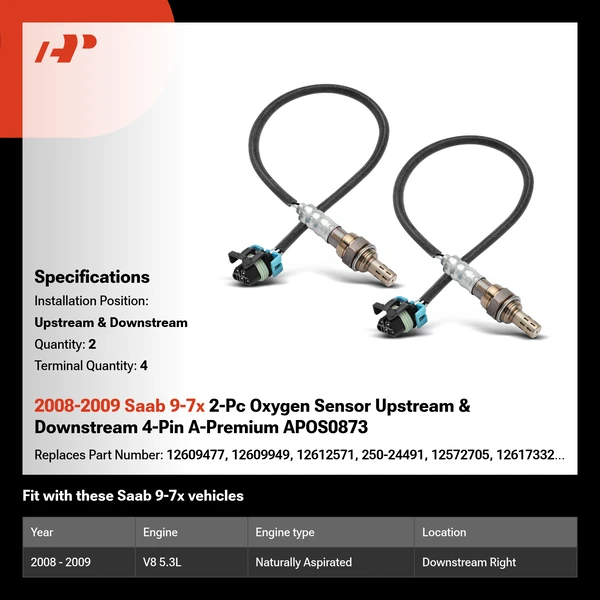2008-2009 Saab 9-7x 2-Pc Oxygen Sensor Upstream & Downstream 4-Pin A-Premium APOS0873