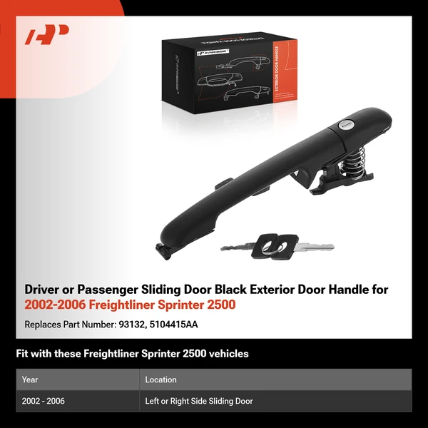 Driver or Passenger Sliding Door Black Exterior Door Handle for 2002-2006 Freightliner Sprinter 2500