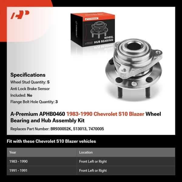 A-Premium APHB0460 1983-1990 Chevrolet S10 Blazer Wheel Bearing and Hub Assembly Kit