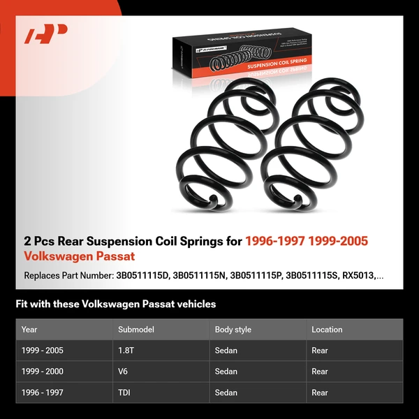 2 Pcs Rear Suspension Coil Springs for 1996-1997 1999-2005 Volkswagen Passat