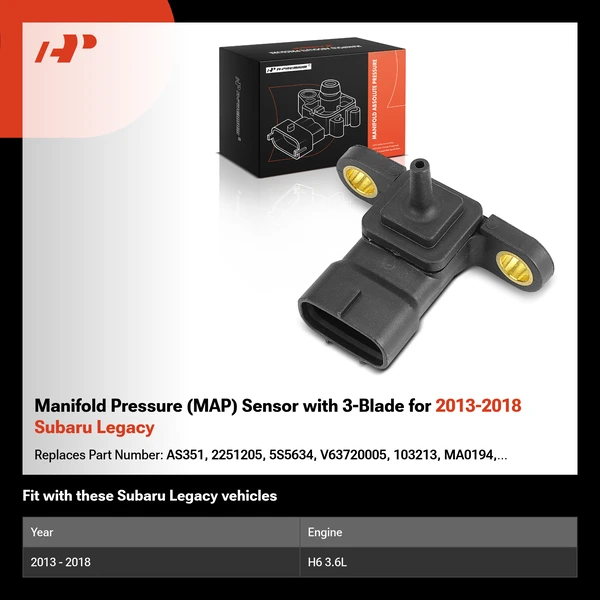 Manifold Pressure (MAP) Sensor with 3-Blade for 2013-2018 Subaru Legacy