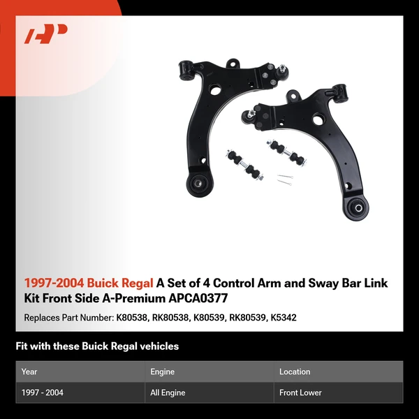 1997-2004 Buick Regal A Set of 4 Control Arm and Sway Bar Link Kit Front Side A-Premium APCA0377