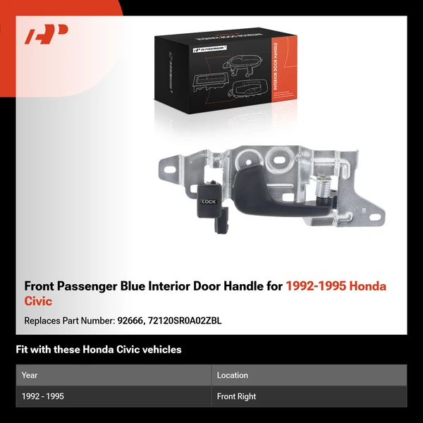 Front Passenger Blue Interior Door Handle for 1992-1995 Honda Civic