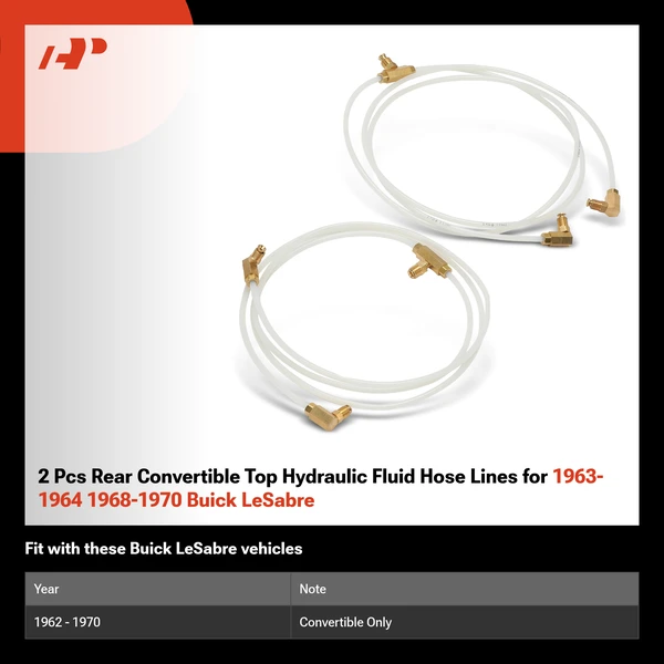 2 Pcs Rear Convertible Top Hydraulic Fluid Hose Lines for 1963-1964 1968-1970 Buick LeSabre