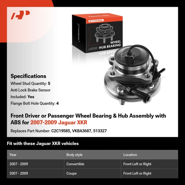 Front Driver or Passenger Wheel Bearing & Hub Assembly with ABS for 2007-2009 Jaguar XKR