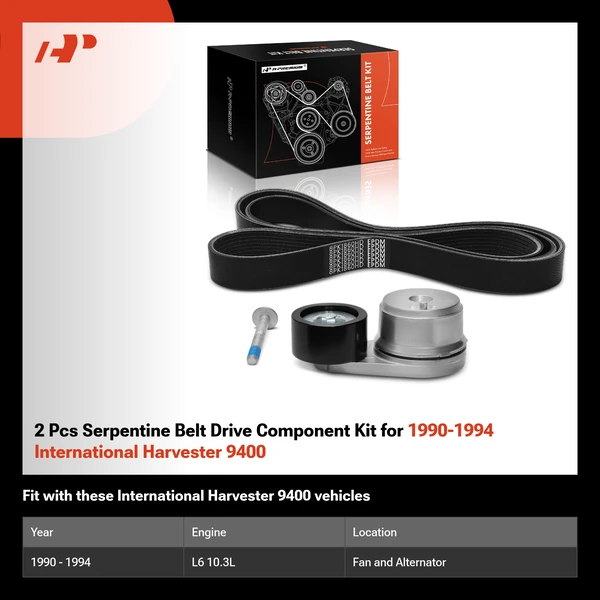 2 Pcs Serpentine Belt Drive Component Kit for 1990-1994 International Harvester 9400