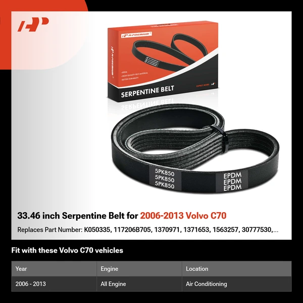 33.46 inch Serpentine Belt for 2006-2013 Volvo C70