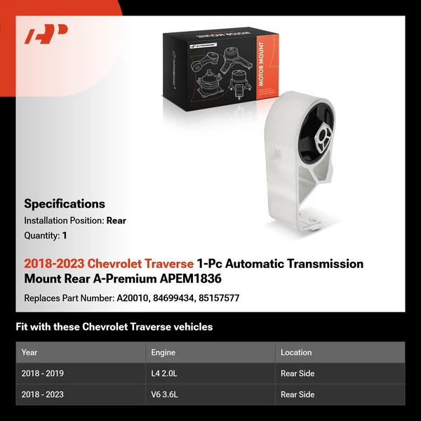 2018-2023 Chevrolet Traverse 1-Pc Automatic Transmission Mount Rear A-Premium APEM1836