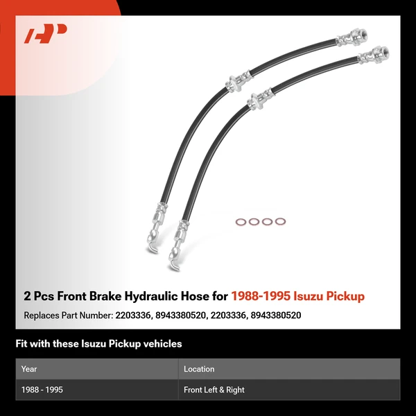 2 Pcs Front Brake Hydraulic Hose for 1988-1995 Isuzu Pickup