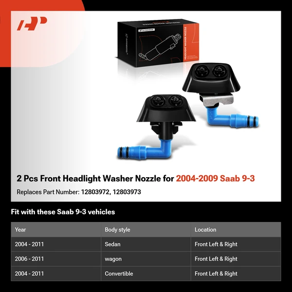 2 Pcs Front Headlight Washer Nozzle for 2004-2009 Saab 9-3