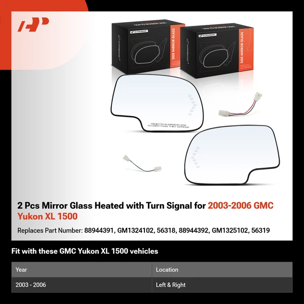 2 Pcs Mirror Glass Heated with Turn Signal for 2003-2006 GMC Yukon XL 1500