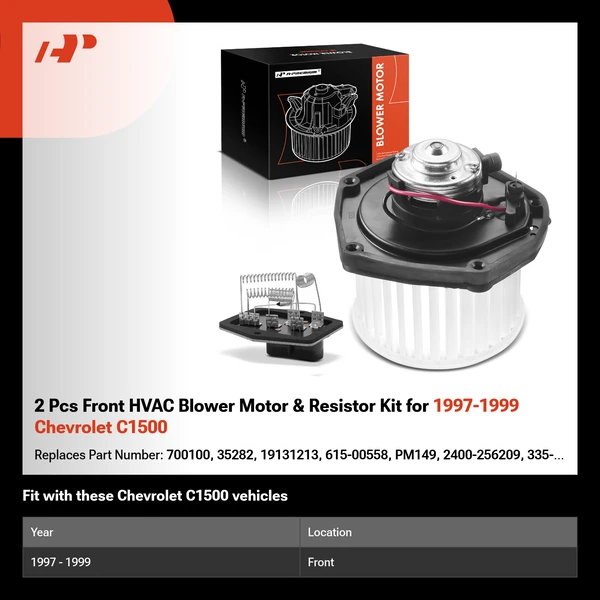 2 Pcs Front HVAC Blower Motor & Resistor Kit for 1997-1999 Chevrolet C1500