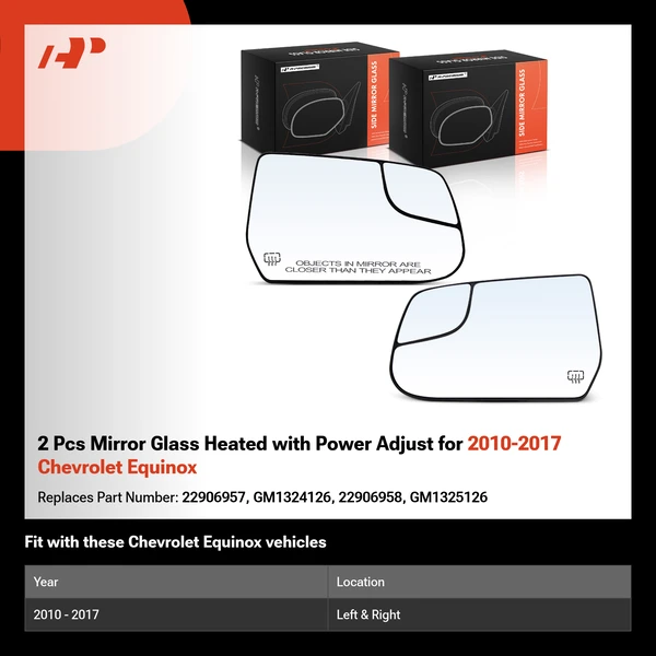 2 Pcs Mirror Glass Heated with Power Adjust for 2010-2017 Chevrolet Equinox