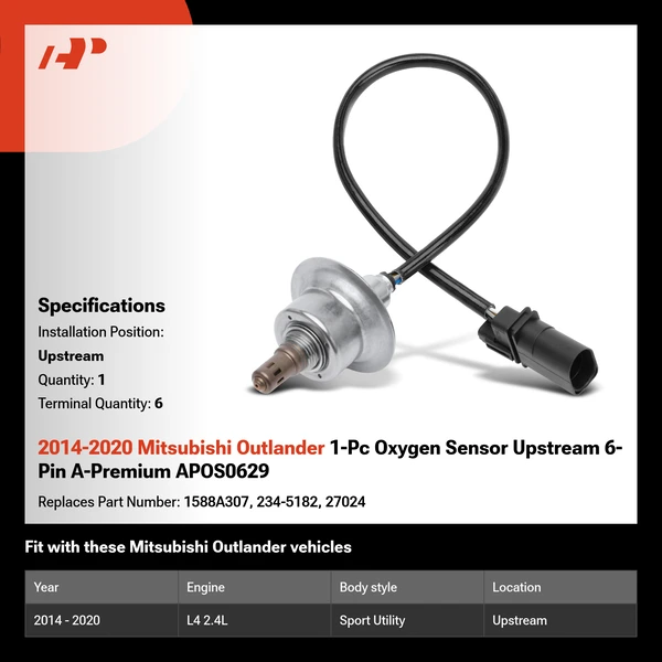 2014-2020 Mitsubishi Outlander 1-Pc Oxygen Sensor Upstream 6-Pin A-Premium APOS0629