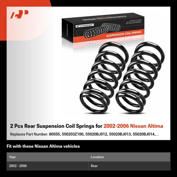 2 Pcs Rear Suspension Coil Springs for 2002-2006 Nissan Altima
