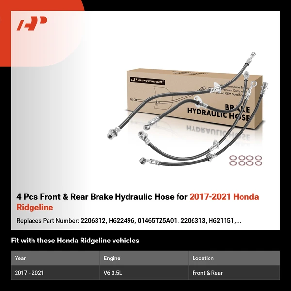 4 Pcs Front & Rear Brake Hydraulic Hose for 2017-2021 Honda Ridgeline