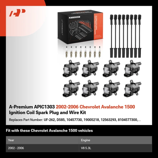 A-Premium APIC1303 2002-2006 Chevrolet Avalanche 1500 Ignition Coil Spark Plug and Wire Kit