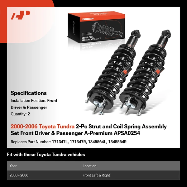 2000-2006 Toyota Tundra 2-Pc Strut and Coil Spring Assembly Set Front Driver & Passenger A-Premium APSA0254