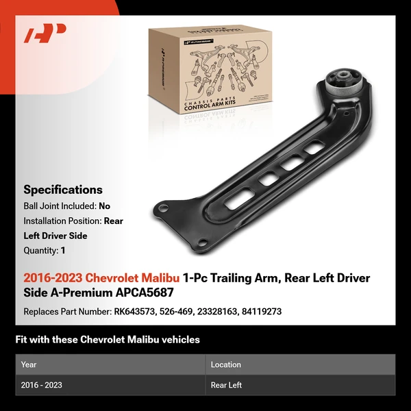 2016-2023 Chevrolet Malibu 1-Pc Trailing Arm, Rear Left Driver Side A-Premium APCA5687