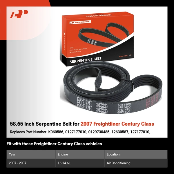 58.65 Inch Serpentine Belt for 2007 Freightliner Century Class
