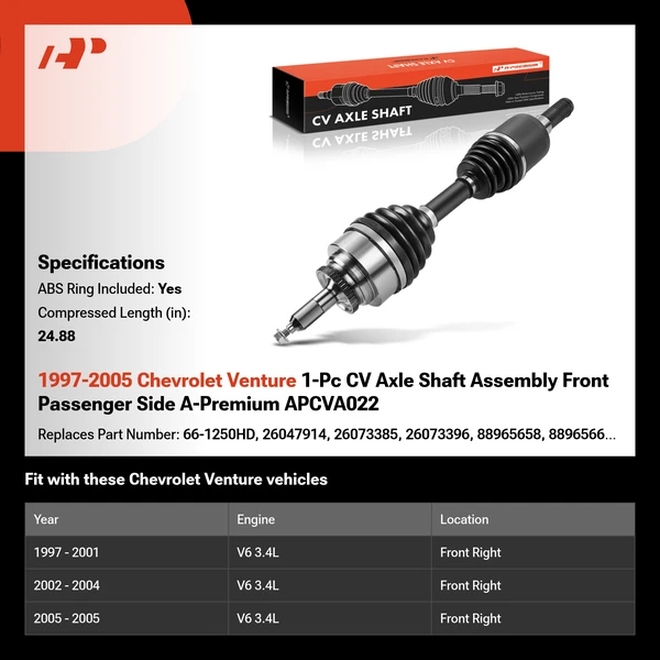 1997-2005 Chevrolet Venture 1-Pc CV Axle Shaft Assembly Front Passenger Side A-Premium APCVA022