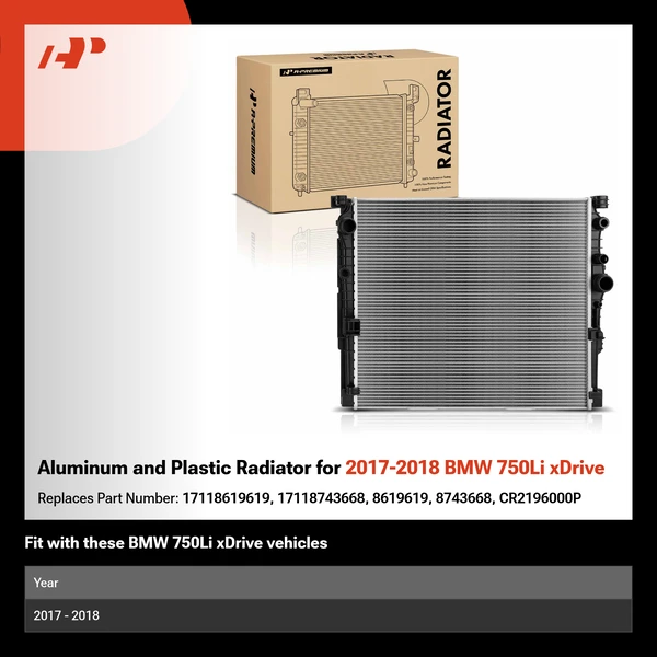 Aluminum and Plastic Radiator for 2017-2018 BMW 750Li xDrive