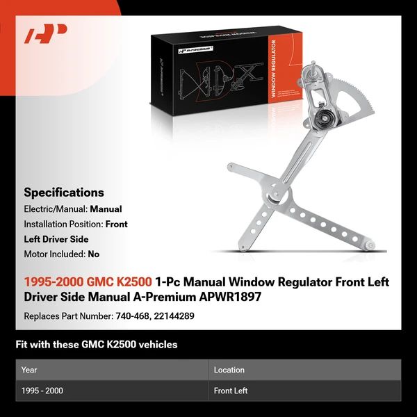 1995-2000 GMC K2500 1-Pc Manual Window Regulator Front Left Driver Side Manual A-Premium APWR1897