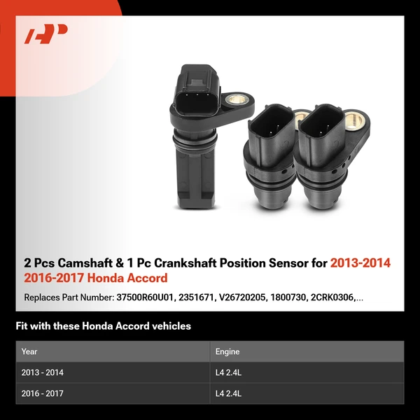 2 Pcs Camshaft & 1 Pc Crankshaft Position Sensor for 2013-2014 2016-2017 Honda Accord