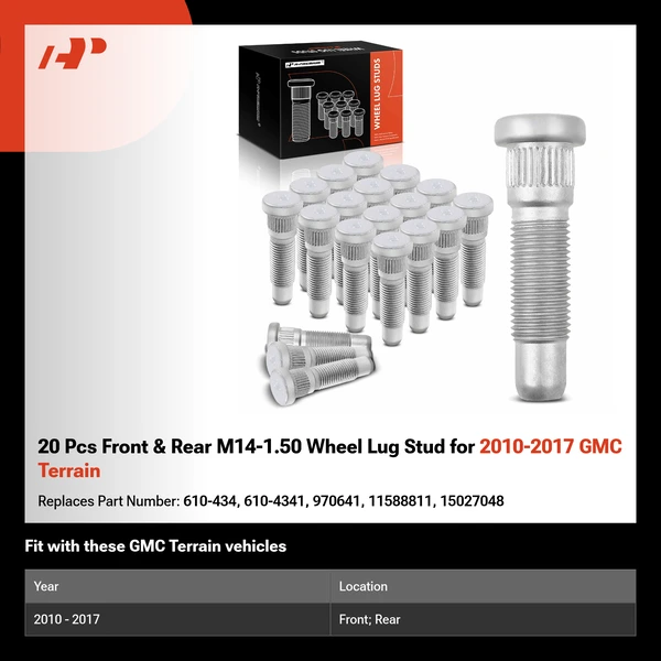 20 Pcs Front & Rear M14-1.50 Wheel Lug Stud for 2010-2017 GMC Terrain