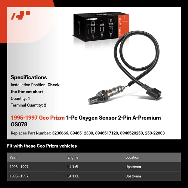 1995-1997 Geo Prizm 1-Pc Oxygen Sensor 2-Pin A-Premium OS078