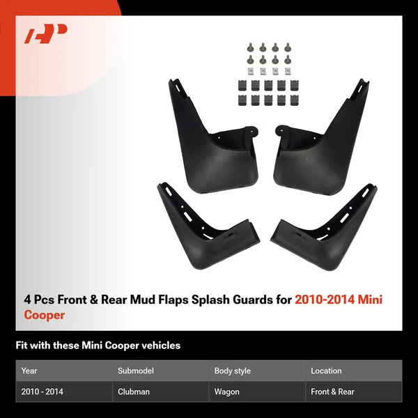 4 Pcs Front & Rear Mud Flaps Splash Guards for 2010-2014 Mini Cooper