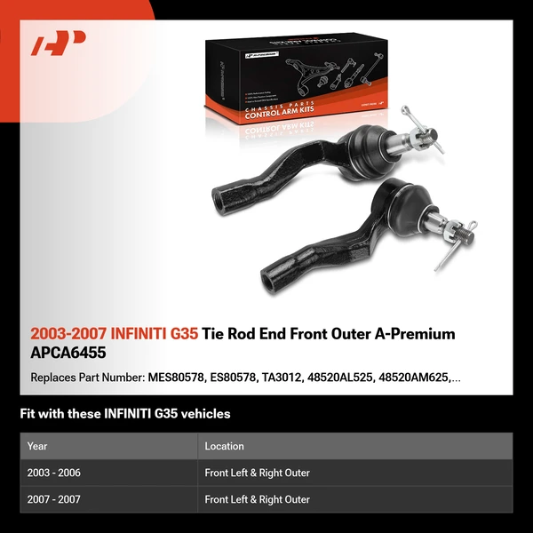 2003-2007 INFINITI G35 Tie Rod End Front Outer A-Premium APCA6455
