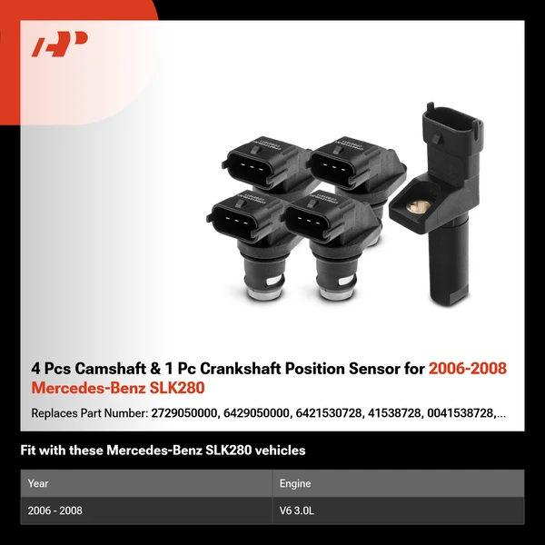 4 Pcs Camshaft & 1 Pc Crankshaft Position Sensor for 2006-2008 Mercedes-Benz SLK280