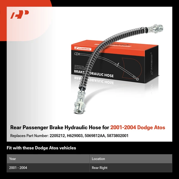 Rear Passenger Brake Hydraulic Hose for 2001-2004 Dodge Atos