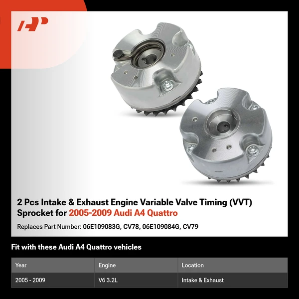 2 Pcs Intake & Exhaust Engine Variable Valve Timing (VVT) Sprocket for 2005-2009 Audi A4 Quattro
