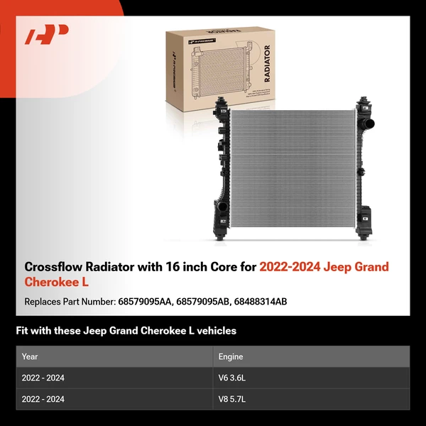 Crossflow Radiator with 16 inch Core for 2022-2024 Jeep Grand Cherokee L