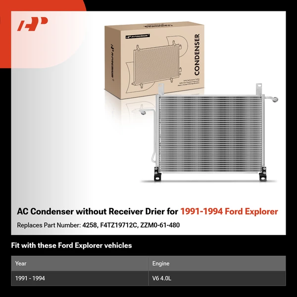 AC Condenser without Receiver Drier for 1991-1994 Ford Explorer