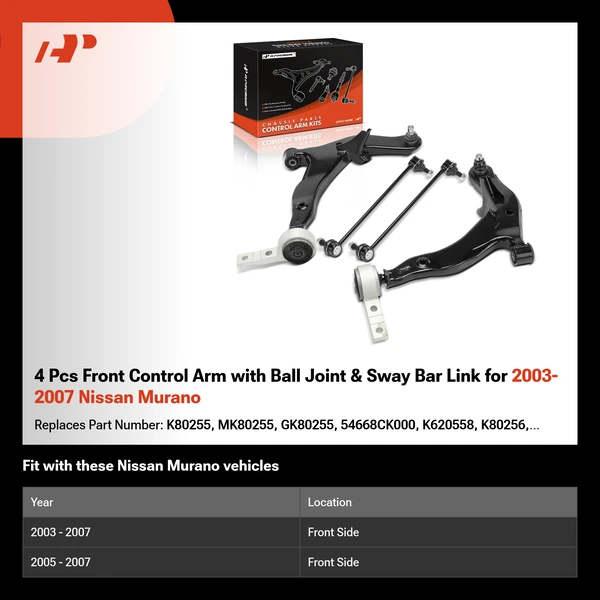 4 Pcs Front Control Arm with Ball Joint & Sway Bar Link for 2003-2007 Nissan Murano