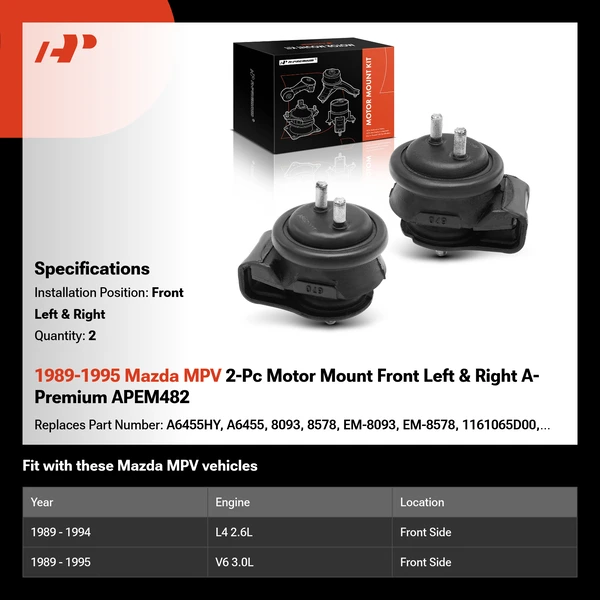1989-1995 Mazda MPV 2-Pc Motor Mount Front Left & Right A-Premium APEM482